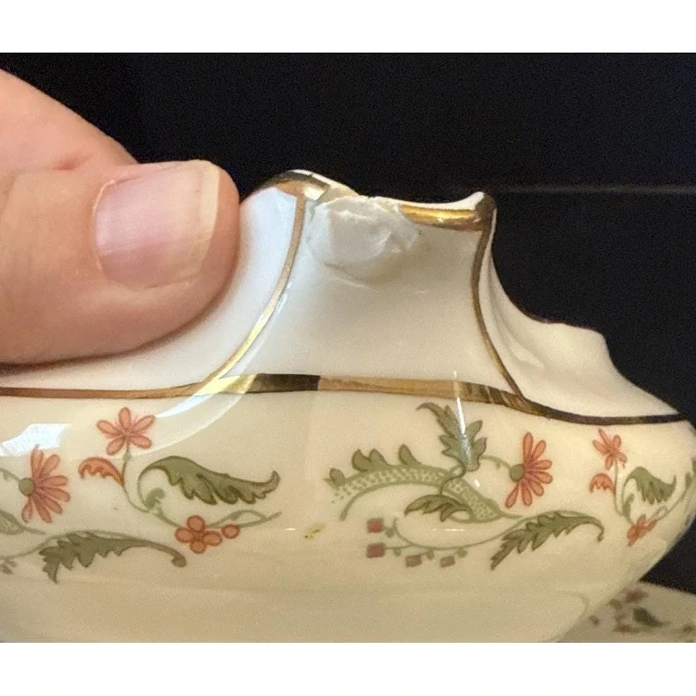 Heinrich Selb‎ Bavaria Germany Gold Trim Pink Flowers Gravy Boat Bowl READ